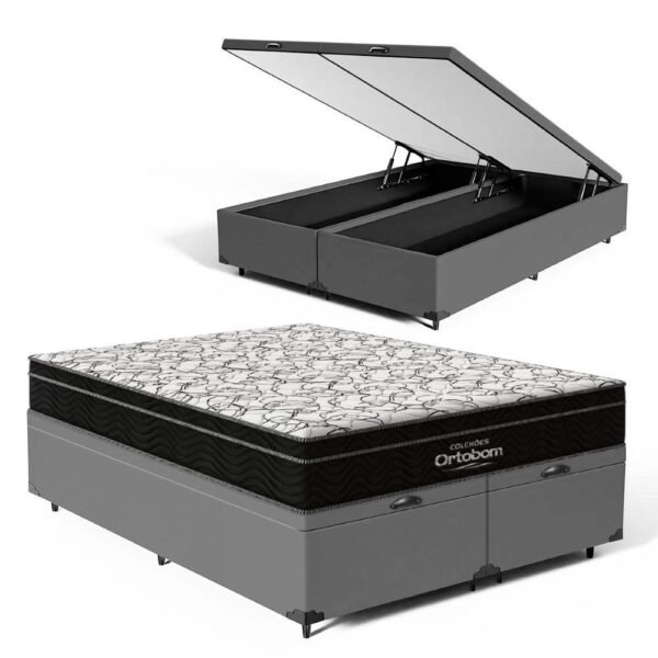 Cama Box Baú com Colchão de Espuma D45 Ortobom Airtech Ortopillow 150 Queen 158cm