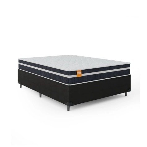 Cama Box Casal Colchão Molas Qatar 138x188x60cm Branco  Preto - Suporta até 200Kg Por Pessoa