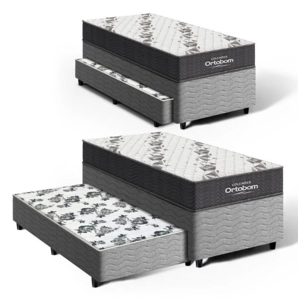Cama Box com Colchão de Espuma D33 Ortobom Airtech 100 + Auxiliar de Espuma Unique Solteiro 88cm