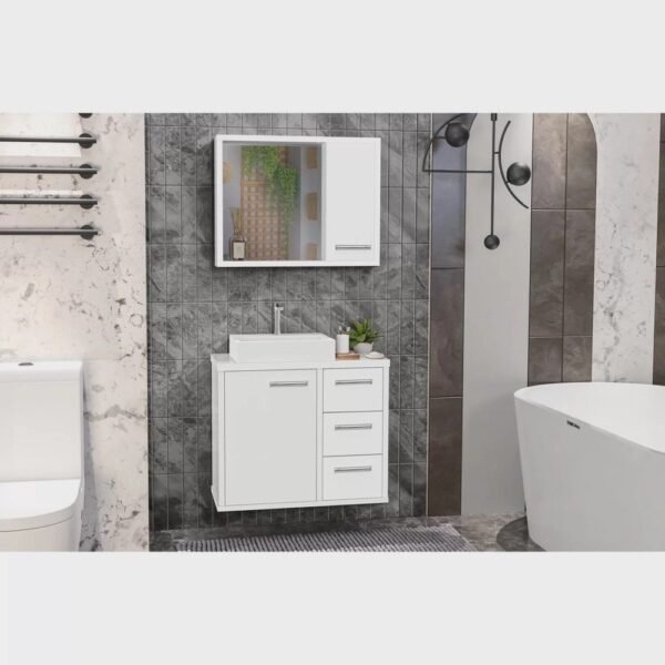 Gabinete para Banheiro com Cuba de Sobrepor e Espelheira 60cm Turin