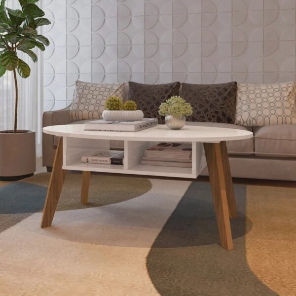 Mesa De Centro Com 2 Nichos Artely Diva Cor Off White Com Cedro