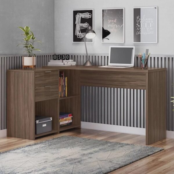Mesa de Escritório em L 2 Gavetas 3 Nichos Office nt 2060
