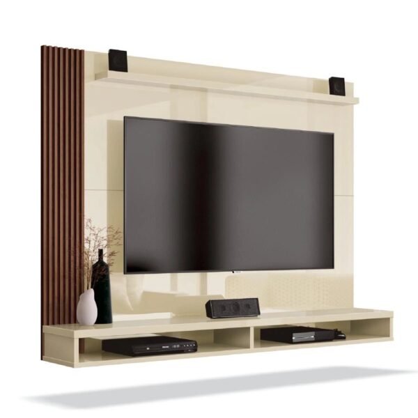 Painel Para TV até 50 Polegadas Dijon Ripado c Prateleira Off White  Naturale